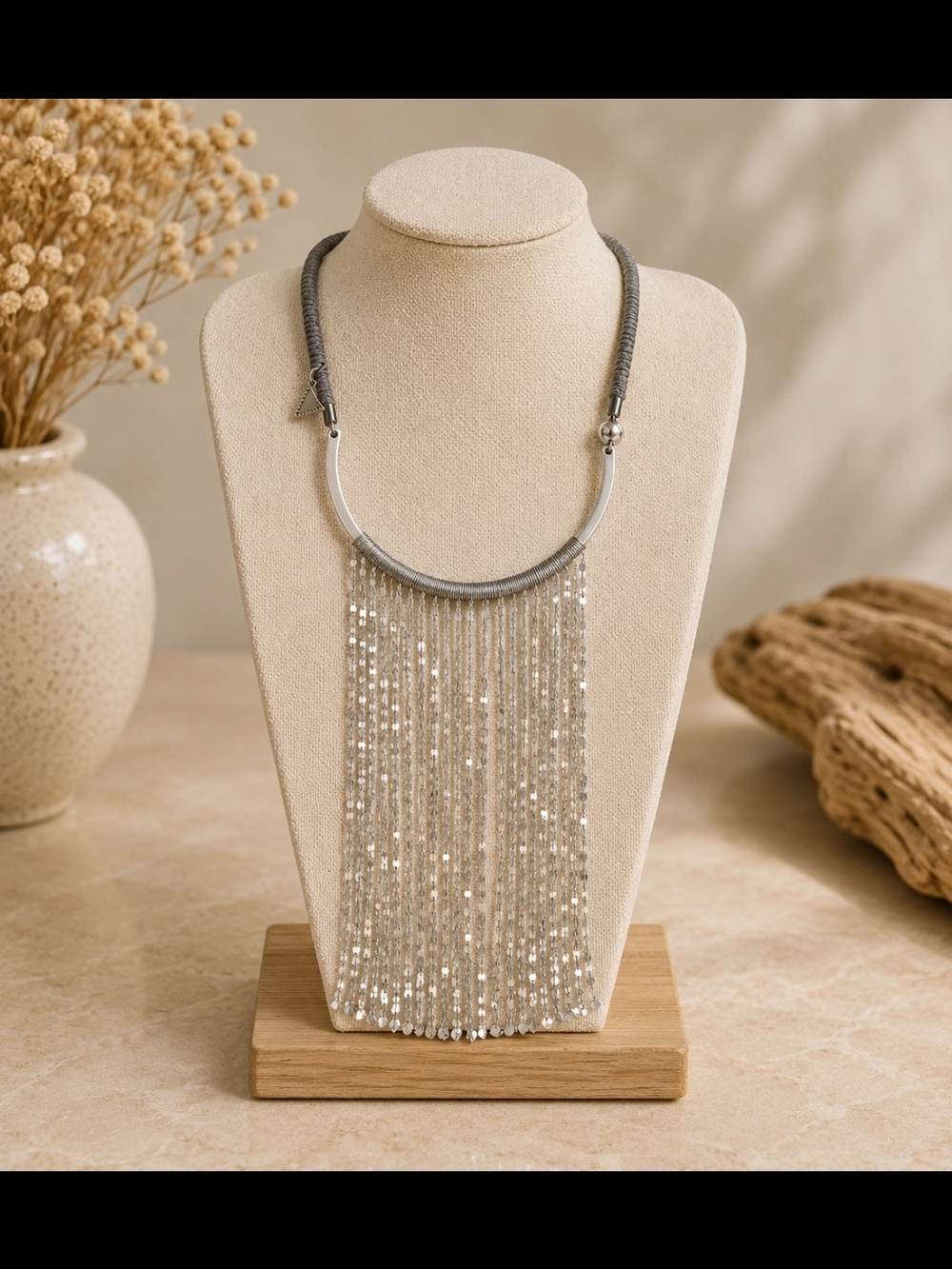 SERAFINA Silver Fringe Statement Necklace - Women Jewelry